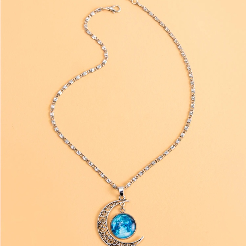 3/$30 Silver Glow In The Dark Moon Necklace - Picture 2 of 3